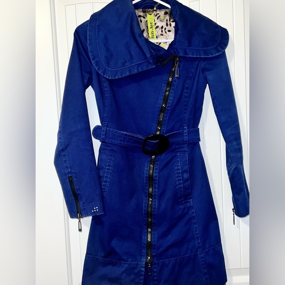 Designer Jean Corduroy Soia & Kyo Long trench coat Asymmetrical belted Size XXS - Picture 2 of 12